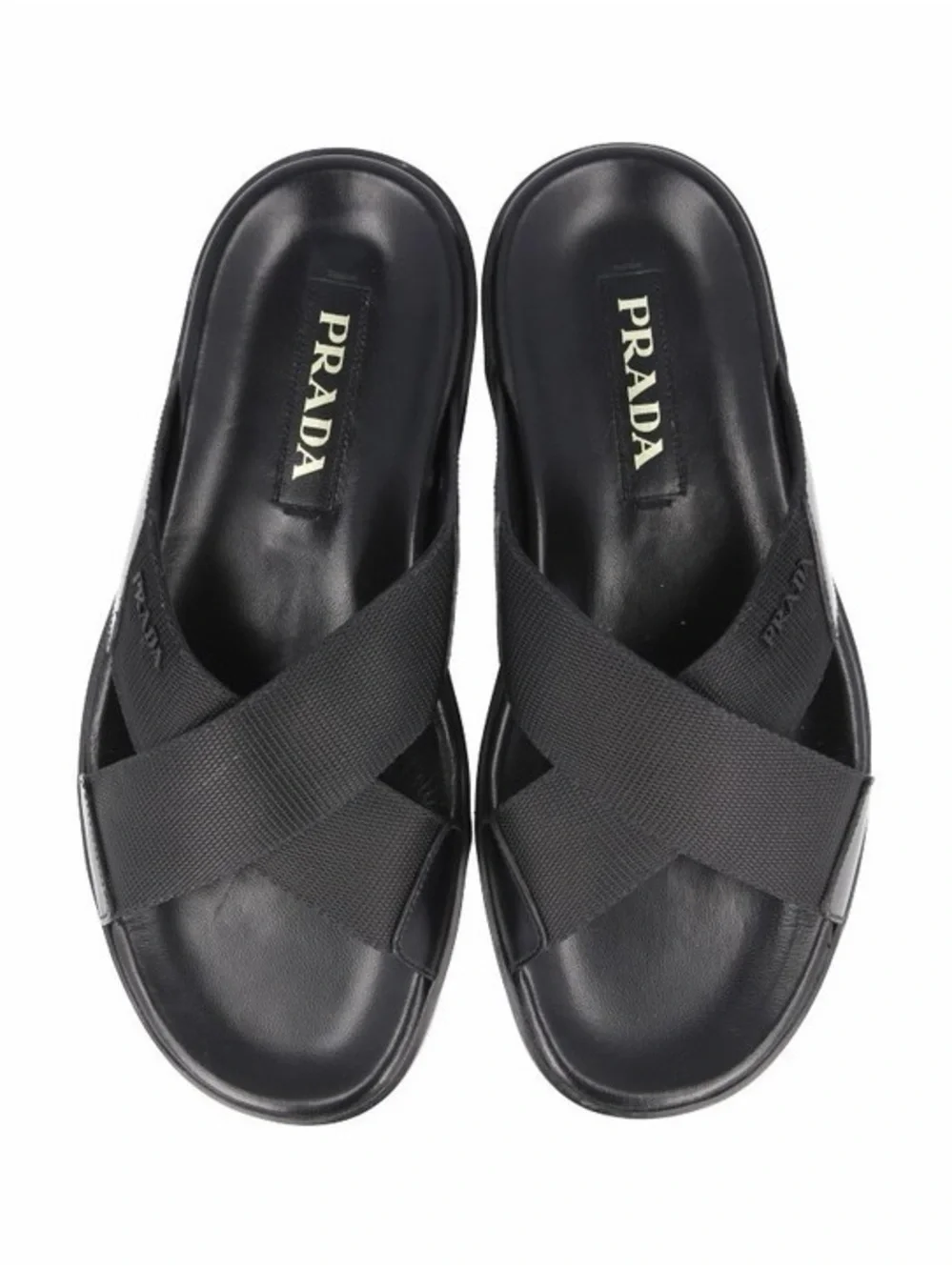 PRADA Men’s Leather Nylon Crisscross Slides Sandals